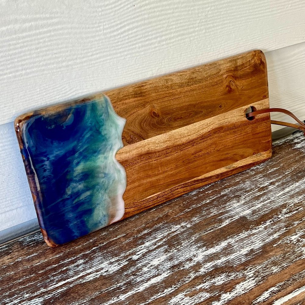 Ocean Waves Resin Wooden Cutting Board Charcuterie Board Cheeseboard Beach House